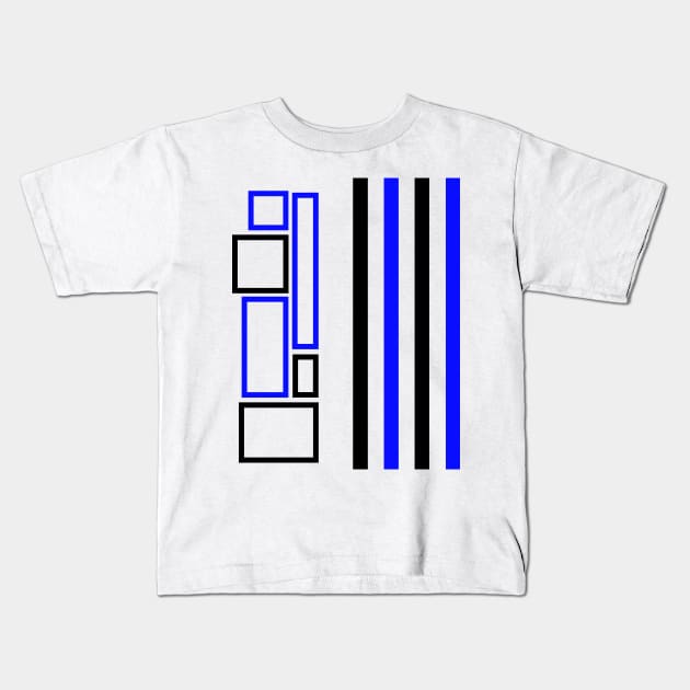 Black And Blue Lines And Squares Kids T-Shirt by simonjgerber